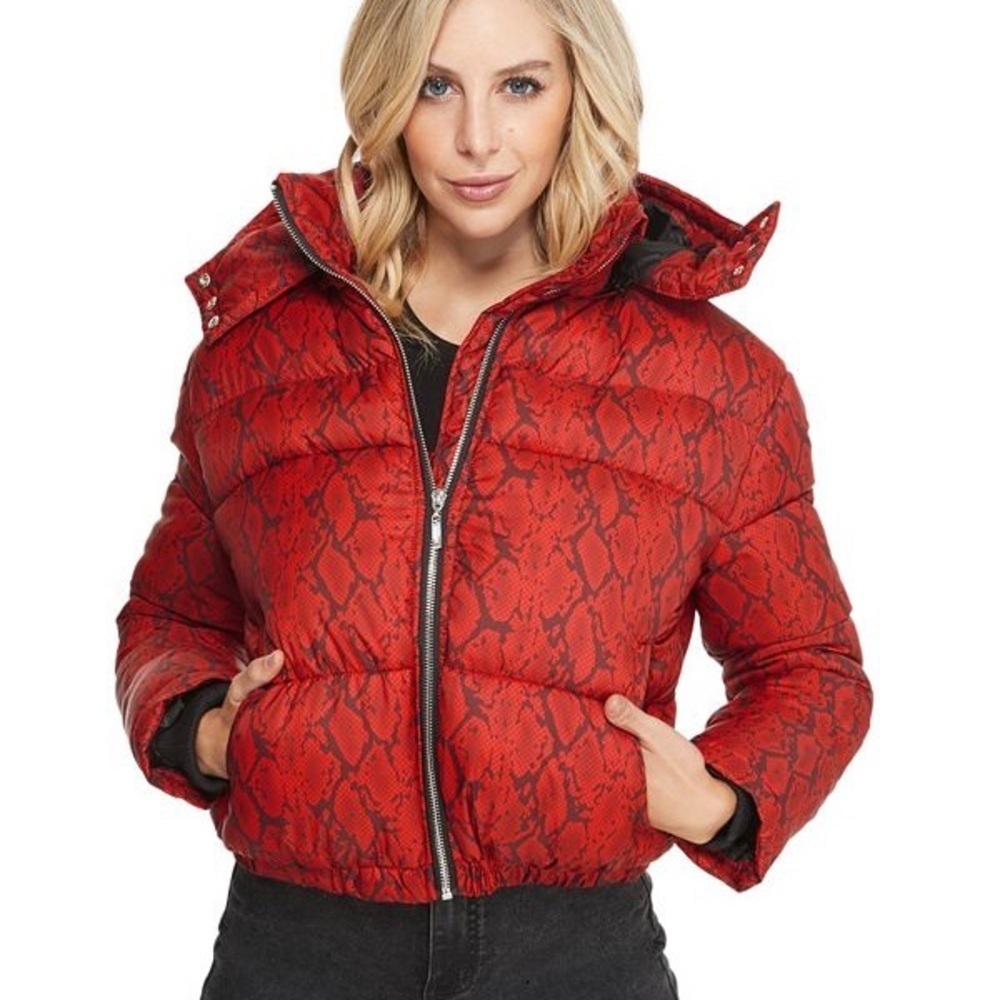 NEW GUESS Baddie Snake-Print Puffer Jacket